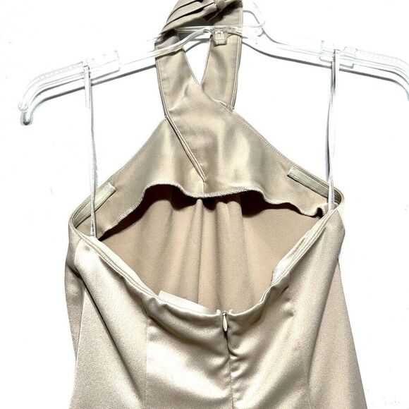 BHLDN Ruby Twist Halter Dress Satin Full Length Champagne Formal Wedding sz US 0 - Picture 10 of 16